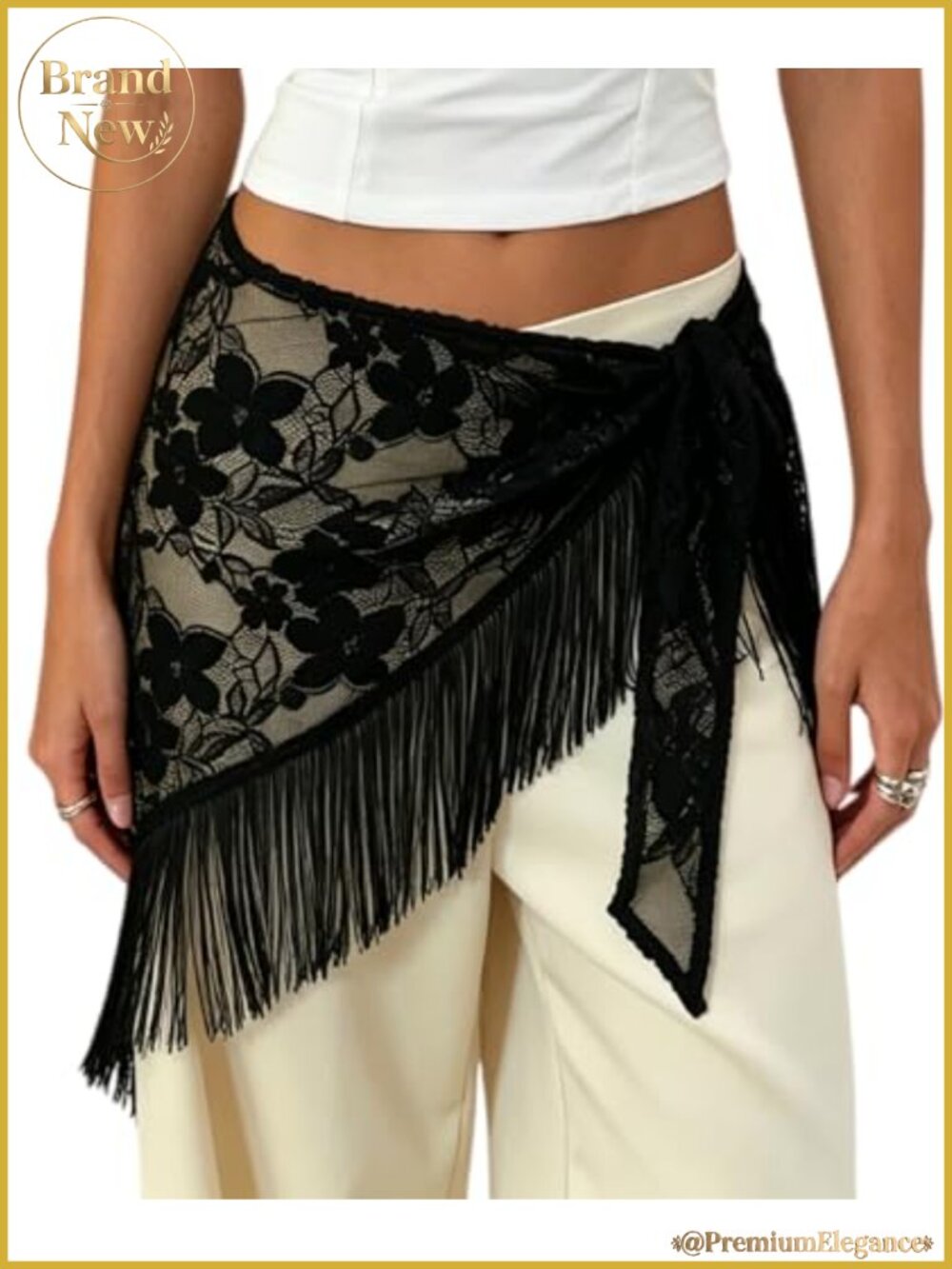 Women Boho Lace Scarf Belt Embroidered Mesh Bandana Wrap